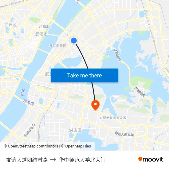 友谊大道团结村路 to 华中师范大学北大门 map