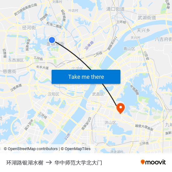 环湖路银湖水榭 to 华中师范大学北大门 map