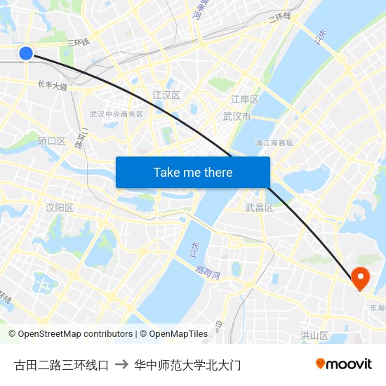 古田二路三环线口 to 华中师范大学北大门 map