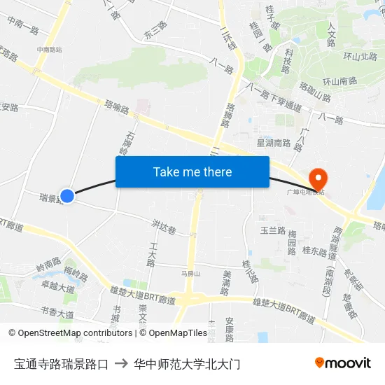 宝通寺路瑞景路口 to 华中师范大学北大门 map