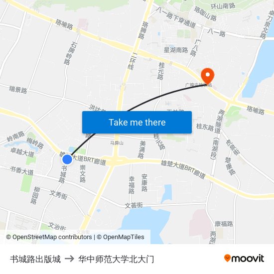 书城路出版城 to 华中师范大学北大门 map