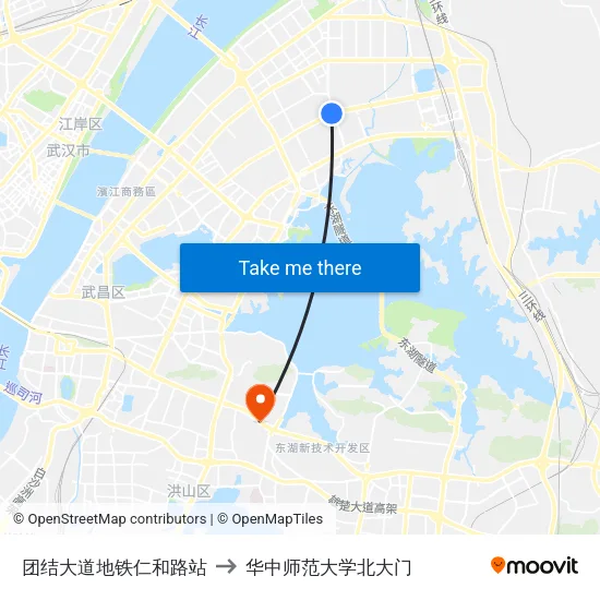 团结大道地铁仁和路站 to 华中师范大学北大门 map