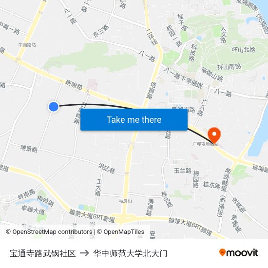 宝通寺路武锅社区 to 华中师范大学北大门 map