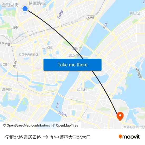 学府北路康居四路 to 华中师范大学北大门 map