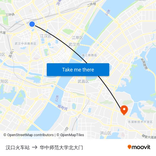 汉口火车站 to 华中师范大学北大门 map