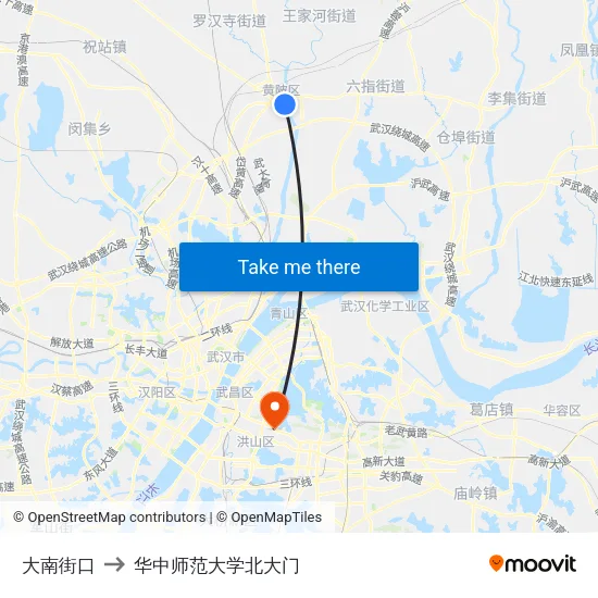 大南街口 to 华中师范大学北大门 map