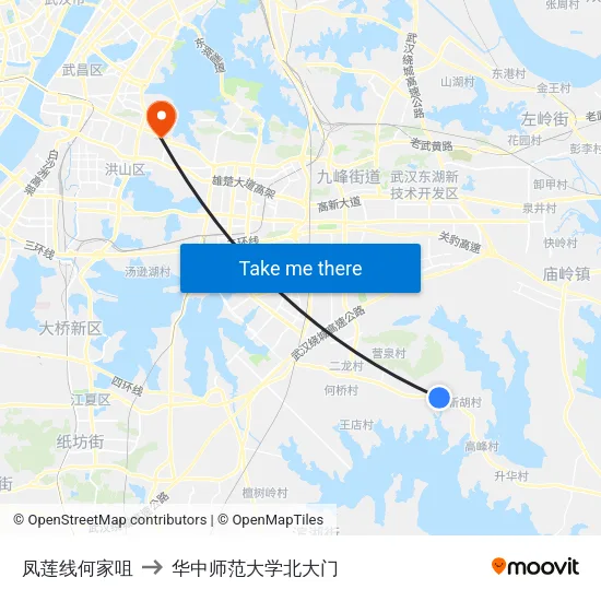 凤莲线何家咀 to 华中师范大学北大门 map