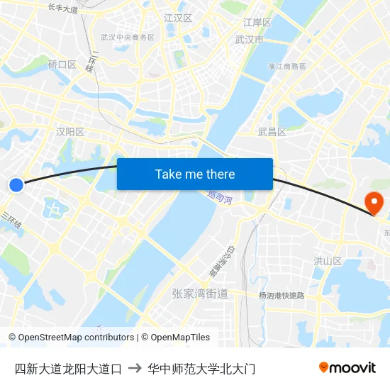 四新大道龙阳大道口 to 华中师范大学北大门 map