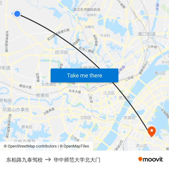 东柏路九泰驾校 to 华中师范大学北大门 map