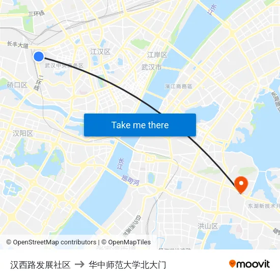汉西路发展社区 to 华中师范大学北大门 map