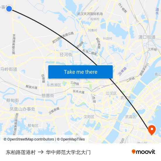 东柏路莲港村 to 华中师范大学北大门 map