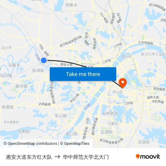 惠安大道东方红大队 to 华中师范大学北大门 map
