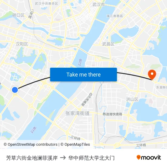 芳草六街金地澜菲溪岸 to 华中师范大学北大门 map