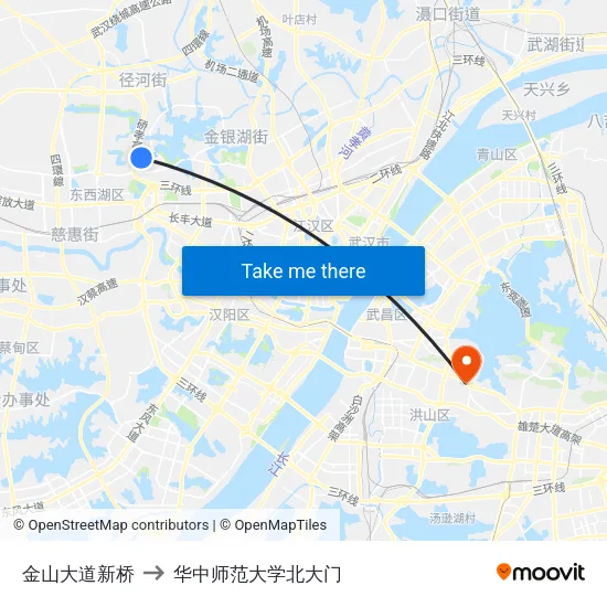 金山大道新桥 to 华中师范大学北大门 map