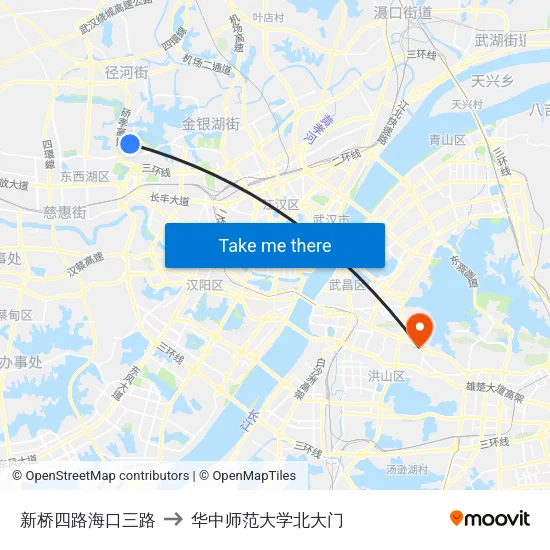 新桥四路海口三路 to 华中师范大学北大门 map