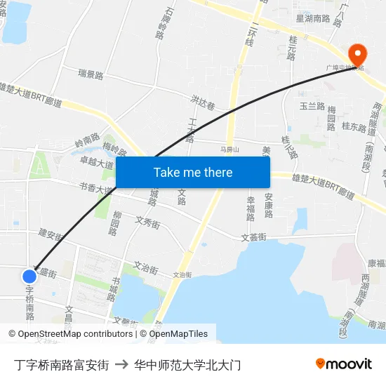 丁字桥南路富安街 to 华中师范大学北大门 map