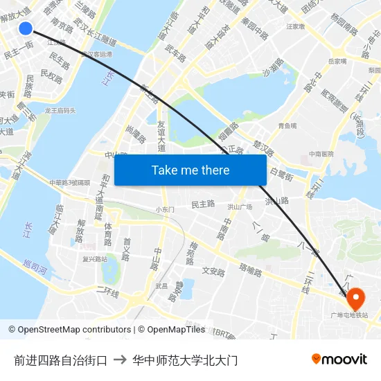 前进四路自治街口 to 华中师范大学北大门 map