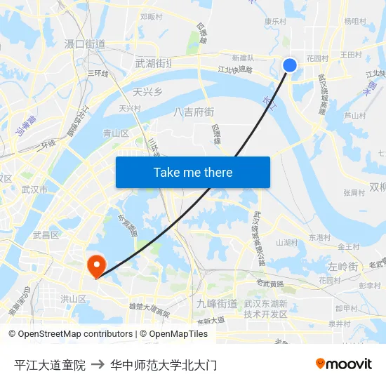 平江大道童院 to 华中师范大学北大门 map