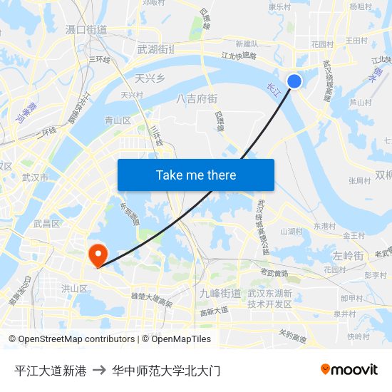 平江大道新港 to 华中师范大学北大门 map
