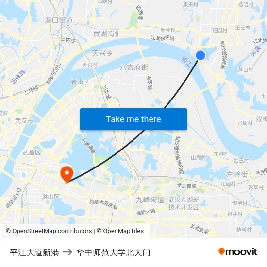 平江大道新港 to 华中师范大学北大门 map
