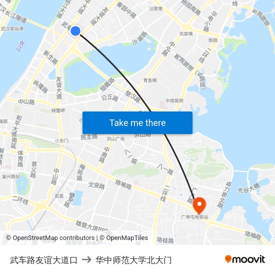武车路友谊大道口 to 华中师范大学北大门 map