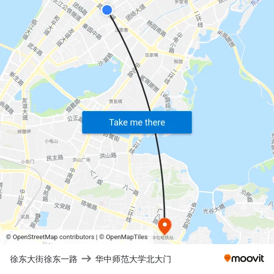 徐东大街徐东一路 to 华中师范大学北大门 map