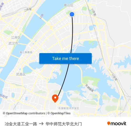 冶金大道工业一路 to 华中师范大学北大门 map