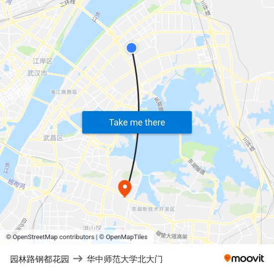 园林路钢都花园 to 华中师范大学北大门 map