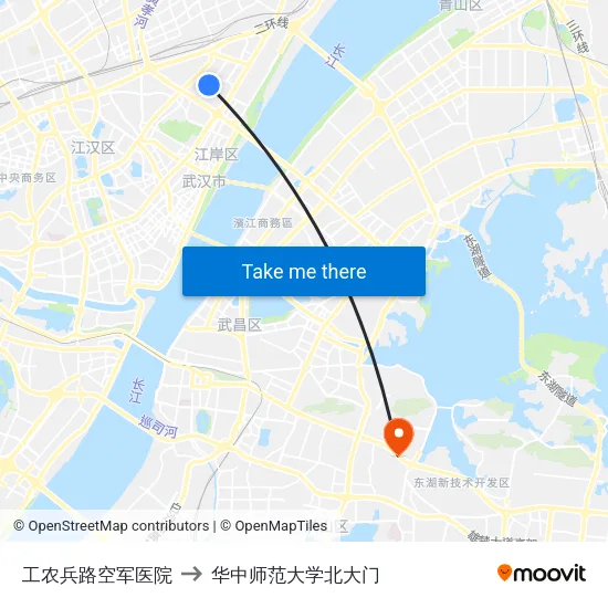 工农兵路空军医院 to 华中师范大学北大门 map