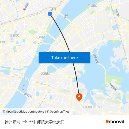 徐州新村 to 华中师范大学北大门 map