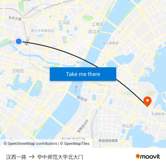 汉西一路 to 华中师范大学北大门 map