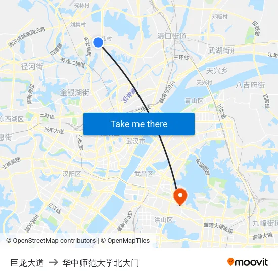 巨龙大道 to 华中师范大学北大门 map
