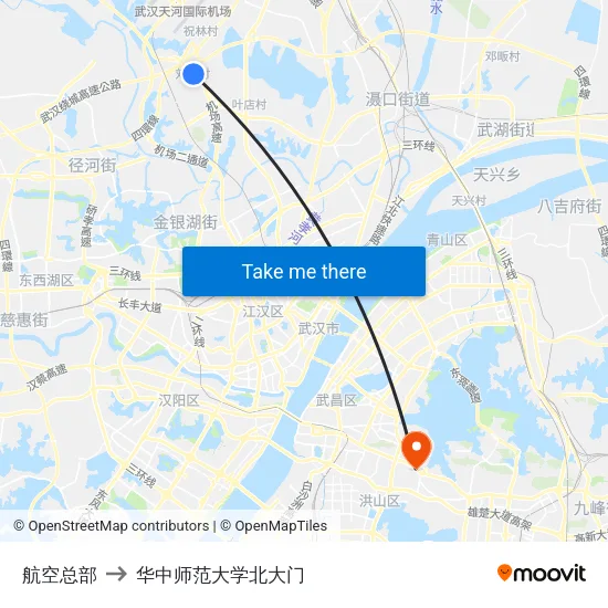 航空总部 to 华中师范大学北大门 map