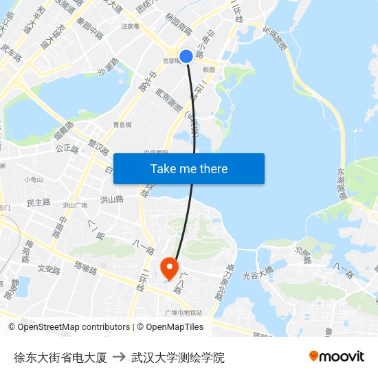 徐东大街省电大厦 to 武汉大学测绘学院 map