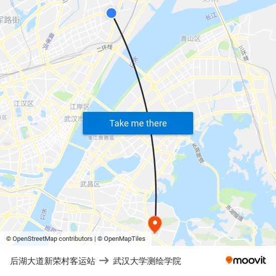 后湖大道新荣村客运站 to 武汉大学测绘学院 map