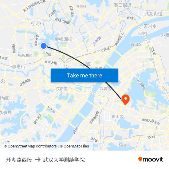 环湖路西段 to 武汉大学测绘学院 map