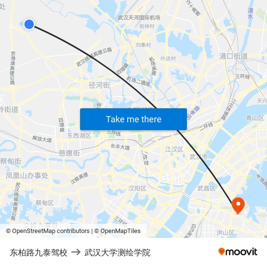 东柏路九泰驾校 to 武汉大学测绘学院 map