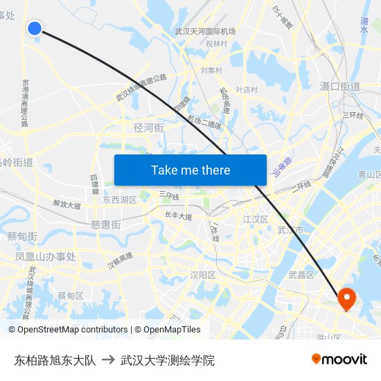 东柏路旭东大队 to 武汉大学测绘学院 map