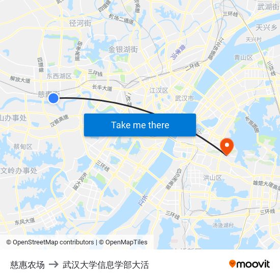 慈惠农场 to 武汉大学信息学部大活 map