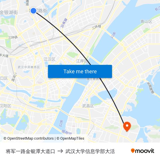 将军一路金银潭大道口 to 武汉大学信息学部大活 map