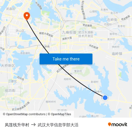 凤莲线升华村 to 武汉大学信息学部大活 map