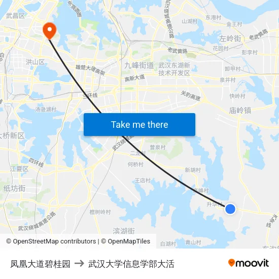凤凰大道碧桂园 to 武汉大学信息学部大活 map