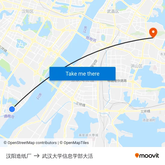 汉阳造纸厂 to 武汉大学信息学部大活 map