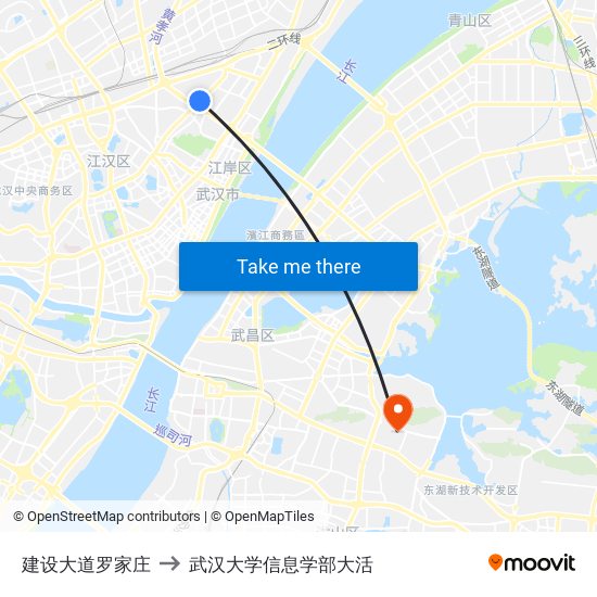 建设大道罗家庄 to 武汉大学信息学部大活 map