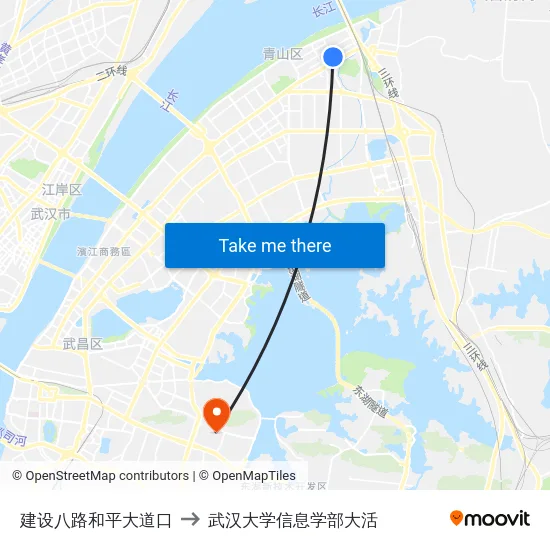 建设八路和平大道口 to 武汉大学信息学部大活 map