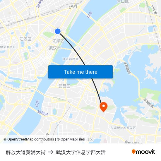 解放大道黄浦大街 to 武汉大学信息学部大活 map