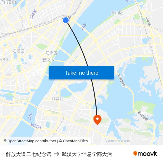 解放大道二七纪念馆 to 武汉大学信息学部大活 map
