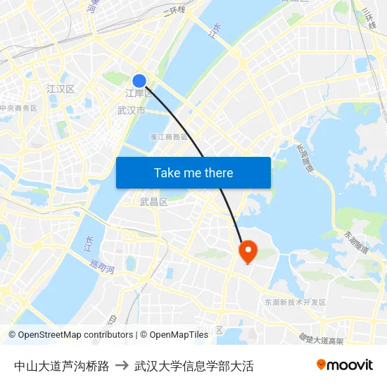 中山大道芦沟桥路 to 武汉大学信息学部大活 map
