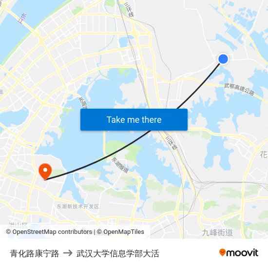 青化路康宁路 to 武汉大学信息学部大活 map