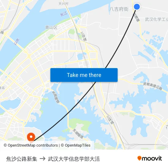 焦沙公路新集 to 武汉大学信息学部大活 map